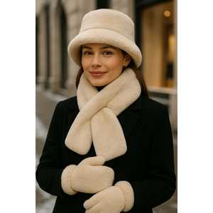 Women's Black Winter 3-Piece Fur <b>Set</b> (<b>Hat</b> <b>Scarf</b> <b>Gloves</b>)-SET04 - Product Image 3