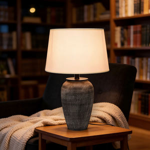 Nueva Lámpara de Mesa LED de Cerámica Estilo Rústico con Pantalla de Tela Multicolor Ecológica, Luz Blanca Cálida, para Sala de Estar o Dormitorio - Product Image 1