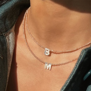 High Quality Gold Plated Stainless Steel Waterproof DIY 26 Initial Letter Pendant Pearl <b>Chain</b> Choker Necklace - Product Image 2