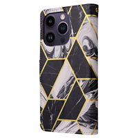 Casing Pelindung Bermotif Marmer Berlapis Emas Berkualitas Tinggi untuk iPhone 17 Promax 16, Flip Cover Kulit dengan Tempat Kartu