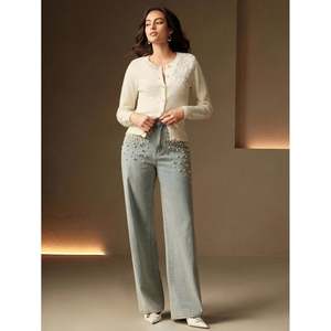 Women's <b>White</b> Floral Embroidered Button Front Full Sleeve <b>Thin</b> Knit <b>Cardigan</b> for All Seasons - Product Image 3