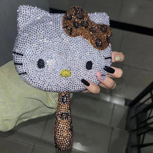 Miroir de poche Hello Kitty en strass, miroir de maquillage scintillant avec poignée, vente en gros - Product Image 3