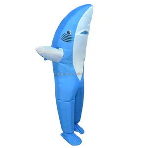 हॉट सेलिंग यूनिसेक्स ब्लू इंफ्लेटेबल शार्क पोशाक के सूट फैंसी वयस्कों और बच्चों की पोशाक