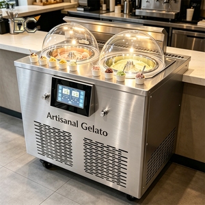 Machine professionnelle italienne de production de gelato, congélateur discontinu à plateau ouvert, pour la fabrication de glaces dures verticales de nuit, refroidi par eau - Product Image 1