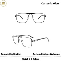 Personnalisation de lunettes optiques de style pilote haut de gamme en métal, montures de lunettes durables à double pont pour un usage quotidien, OEM/ODM