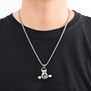 Yunnique – collier avec pendentif haltère pour hommes, chaîne en acier inoxydable, style Hip Hop, design géométrique, JD215 - Product Image 4