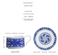 Ensemble tasse et soucoupe à café en porcelaine bleue et blanche, motif chinois, vaisselle en céramique résistante à la chaleur pour café