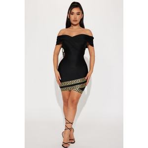 Nouvelle robe décontractée pour femme, style personnalisé, logo, mini, épaules dénudées, ourlet tulipe, fermeture éclair contrastante au dos - Product Image 2