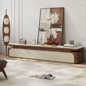 Modern Minimalist Coffee Table <b>Set</b> With Storage 1.3M <b>Square</b> Top For Living Room Chinese Style Cream Wood Finish - Product Image 2