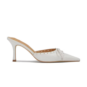 <span class=keywords><strong>Mules</strong></span> pour femmes avec talons en cuir véritable beige avec nœud papillon pour femmes - Product Image 4