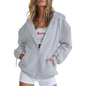FOXA Sweat-shirt à capuche zippé pour femme, style Y2K, avec poches, décontracté, automne-printemps, veste de survêtement - Product Image 1