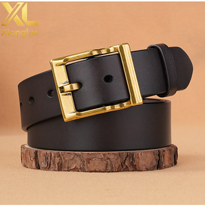 Ceinture pour homme en cuir pleine fleur de vachette vintage avec boucle en cuivre, style western décontracté, robuste, réglable, marron, noir, motif géométrique - Product Image 3
