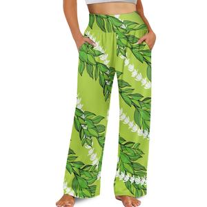 Pantalon large imprimé de feuilles de Maile pour femmes, pantalon long imprimé de fleurs hawaïennes, pantalon long pour femmes, vente en gros - Product Image 2