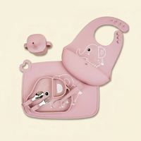 Ensemble d'assiettes divisées en silicone à ventouse avec bavoir, tasse et set de table imprimé éléphant, vaisselle antidérapante, personnalisation OEM, approvisionnement en gros