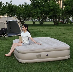 Colchón de aire inflable para dormitorio con funda de flocado, cama de aire grande con bomba integrada
