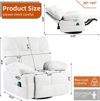 Fauteuil inclinable à bascule surdimensionné avec cadre en acier moderne, massage, chaleur, dossier et repose-pieds électriques réglables, pivotant à 270°