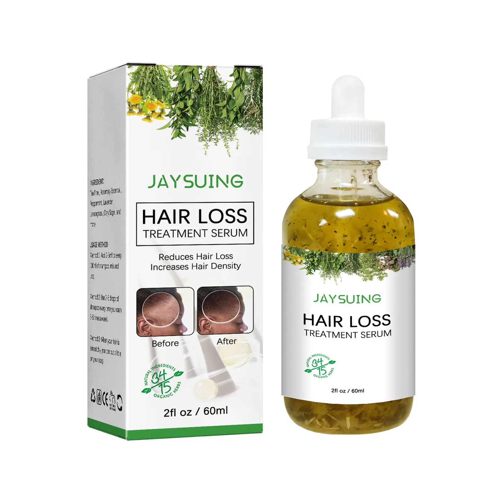 Jaysuing OEM Hair Strengthening Oil 60ml Improve Hair Loss Nourishes Scalp Rosemary Mint Hair Growth Essential Oil