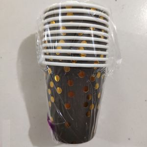 Juego de Platos, Vasos y Servilletas Desechables de Papel con Estampado Dorado y Negro, Artículos para Fiestas, Vajilla - Product Image 4