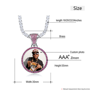 Collier pendentif médaillons mémoire <span class=keywords><strong>photo</strong></span> personnalisé 35mm laiton plaqué or AAAAA collier <span class=keywords><strong>photo</strong></span> glacé diamant CZ coloré - Product Image 6