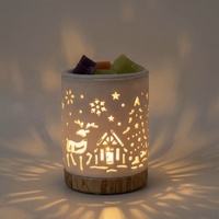 Brûleur d'arômes en céramique Bonhomme de neige, chauffe-bougie décoratif en porcelaine avec base en bois, diffuseur d'huiles essentielles, cadeau de Noël