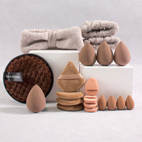 Lot de 17/20 pièces en gros : Bandeau professionnel pour femmes avec logo cosmétique, éponge de maquillage pour fond de teint et beauté, et houppette de maquillage