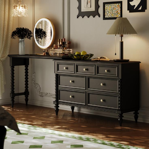 Table de toilette moderne en bois massif européen avec <span class=keywords><strong>miroir</strong></span> éclairé, écologique, durable, couleur personnalisable pour la chambre à coucher - Product Image 2