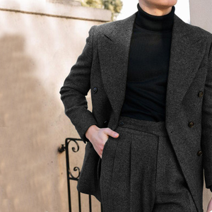 Giacche da sposa da <span class=keywords><strong>uomo</strong></span> a spina di pesce abito da <span class=keywords><strong>uomo</strong></span> 2 pezzi completo completo da <span class=keywords><strong>uomo</strong></span> elegante abito Slim Fit Tweed - Product Image 6