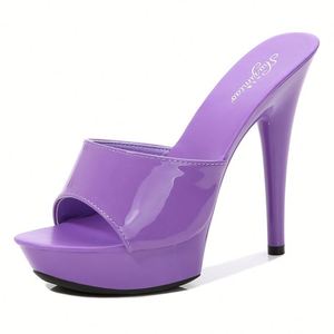 Nuovi sandali con tacco alto Sexy con plateau impermeabili con tacco alto da 13Cm in <span class=keywords><strong>pelle</strong></span> verniciata con tacco alto donna pantofole da ballo estive - Product Image 3
