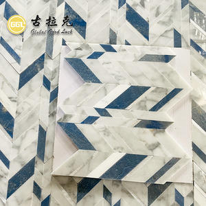 Tuile de mosaïque polie de forme de <span class=keywords><strong>Chevron</strong></span> de marbre blanc de mélange <span class=keywords><strong>bleu</strong></span> pour la décoration intérieure de mur et de plancher - Product Image 1