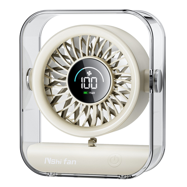 Hot Sale 100-Speeds Adjustable White Plastic Mechanical Tabletop Fan USB Rechargeable Mini Digital Display Portable Desktop Fan