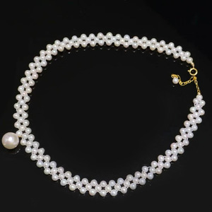 Handmade US 14K Gold Filled Pearl <b>Choker</b> 3.5-4mm Freshwater Pearl & 10-11mm Edison Pearl Hand Woven Women Wedding Necklace - Product Image 3
