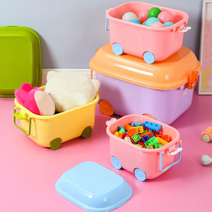 Customizable PP Pig-Shaped <b>Storage</b> <b>Boxes</b> with Wheels & Handles Eco-Friendly Stackable Design Over 35L Capacity for Kids Home Use - Product Image 2