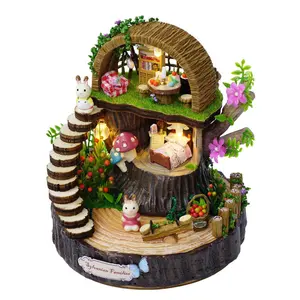 3D Fantasy forest cabin Totoro hand-rotating the Sky City music box Wooden Doll House