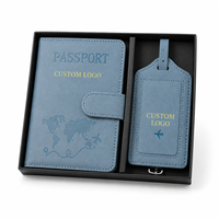 Juego de Porta Pasaportes y Etiqueta de Equipaje de Cuero PU con Bloqueo RFID y Logotipo Personalizado al por Mayor, en Caja de Regalo Personalizada para Regalos Corporativos de Viaje