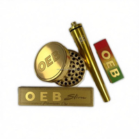 Kit de fumeur doré personnalisé RAWA OEB, plateau à rouler en papier doré, format Slim King Size, emballage organique à combustion lente avec broyeur et tube en aluminium