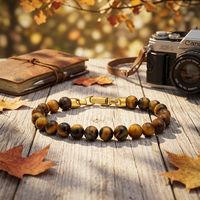 Bracelet TIZTI personnalisé, mode, 8 mm, pierre naturelle œil de tigre marron avec fermoir en acier inoxydable, bracelet perlé pour homme, anniversaire