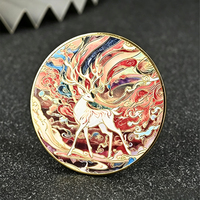 Aimant de réfrigérateur en métal, motif cerf de style dessin animé avec cornes et nuages, impression couleur en relief 3D, série promotionnelle pour festivals, cadeau souvenir rond