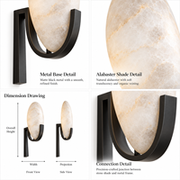 Applique Murale Ovale en Albâtre Naturel, Luminaires Muraux de Salle de Bain en Laiton Brossé Mat, Lampe de Miroir, Décoration Murale pour Chambre et Entrée