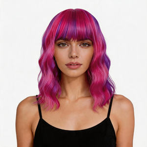 Peluca de cosplay sintética de onda corta multicolor vibrante con flequillo completo, sin encaje, resistente al calor, con gorra ajustable para <span class=keywords><strong>mujer</strong></span> - Product Image 1