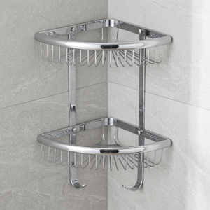 Beelee Dual Tier Metal Wall-Mounted Corner Bathroom <b>Shower</b> <b>Holder</b> and <b>Shampoo</b> Rack with Shelf - Product Image 3