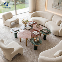Table basse gigogne Pétale de Lotus avec plateau sculptural en pierre frittée et pieds en acier inoxydable doré, pour salon de villa, vente en gros, usine OEM