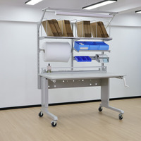 Banc de travail modulaire en acier DETALL avec manivelle manuelle, antistatique, à configuration flexible pour l'assemblage électronique et les tests en laboratoire