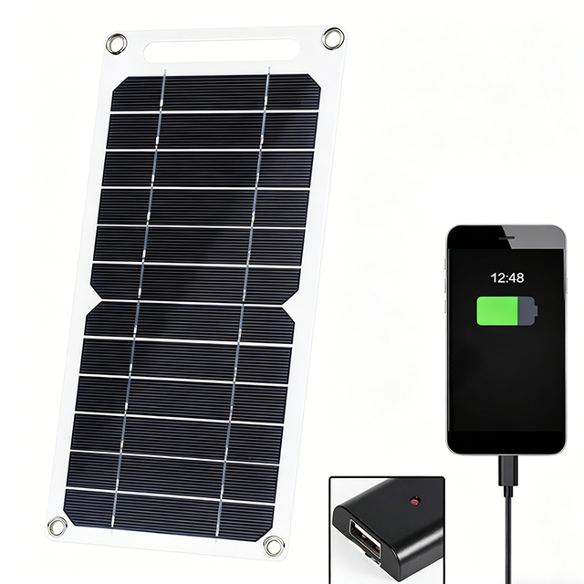 ALECTER 6W 5V Waterproof Mono Solar Panel Lightweight Portable Solar Charger for Mobile Phone Security Camera Camping