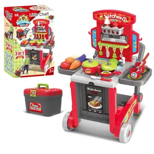流行的假装烹饪厨具推车厨房玩具儿童游戏套装