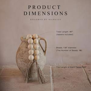 RUIRUICO Extra <b>Large</b> Wood <b>Bead</b> Garland 1.6\" Diameter Nature Beige 41 Inches Farmhouse Decorative <b>Beads</b> Home Decor Decorative - Product Image 3