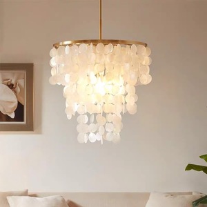 Lampe suspendue coquillage nordique pour salle à manger, art déco, coquille de capiz naturelle, métal fer, E27 LED CE, luxe, chambre, villa, plafonnier suspendu - Product Image 3