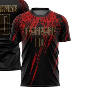 Black Red Soccer Jersey Short Sleeve Football Shirt Breathable Quick Dry Lightweight <b>Athletic</b> Sports Match Training Performance - Product Image 2