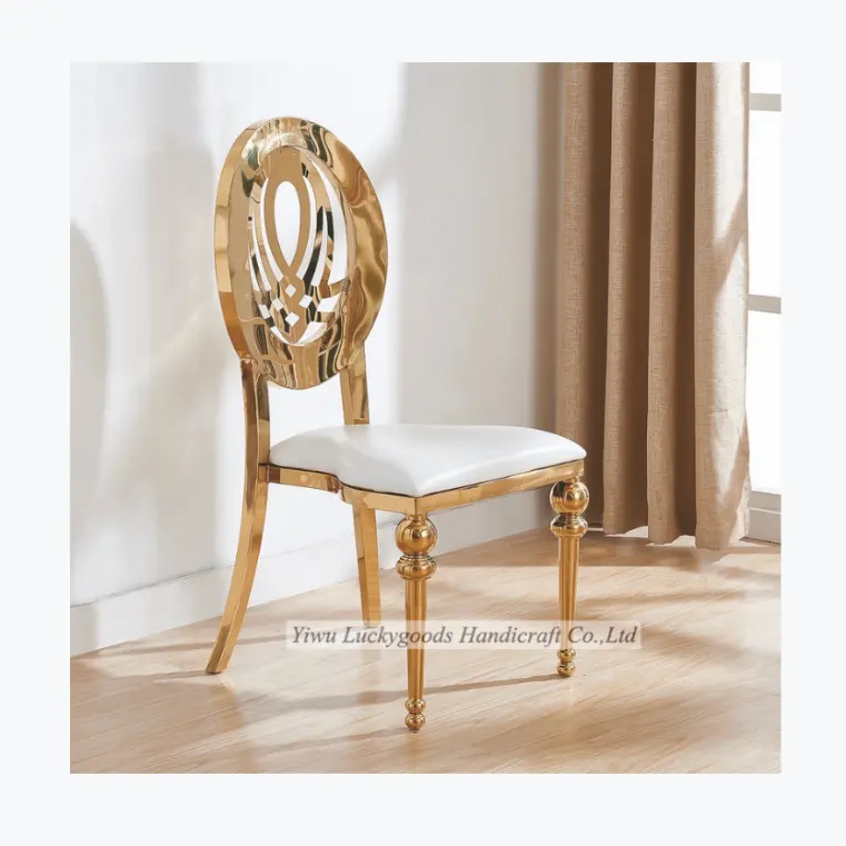 LK20191009-29 paslanmaz çelik yemek sandalyesi beyaz altın içi boş sandalye geri düğün parti için