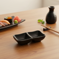 Nouveau style de plat à sauce pour sushis japonais, noir, avec compartiments