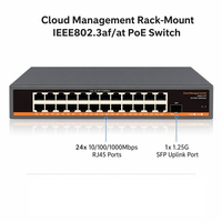 Switch Ethernet Gigabit de 24 Puertos de Grado Comercial, Switch de Red PoE Administrado en la Nube, VLAN QoS para Sistema de Seguridad con Cámaras IP